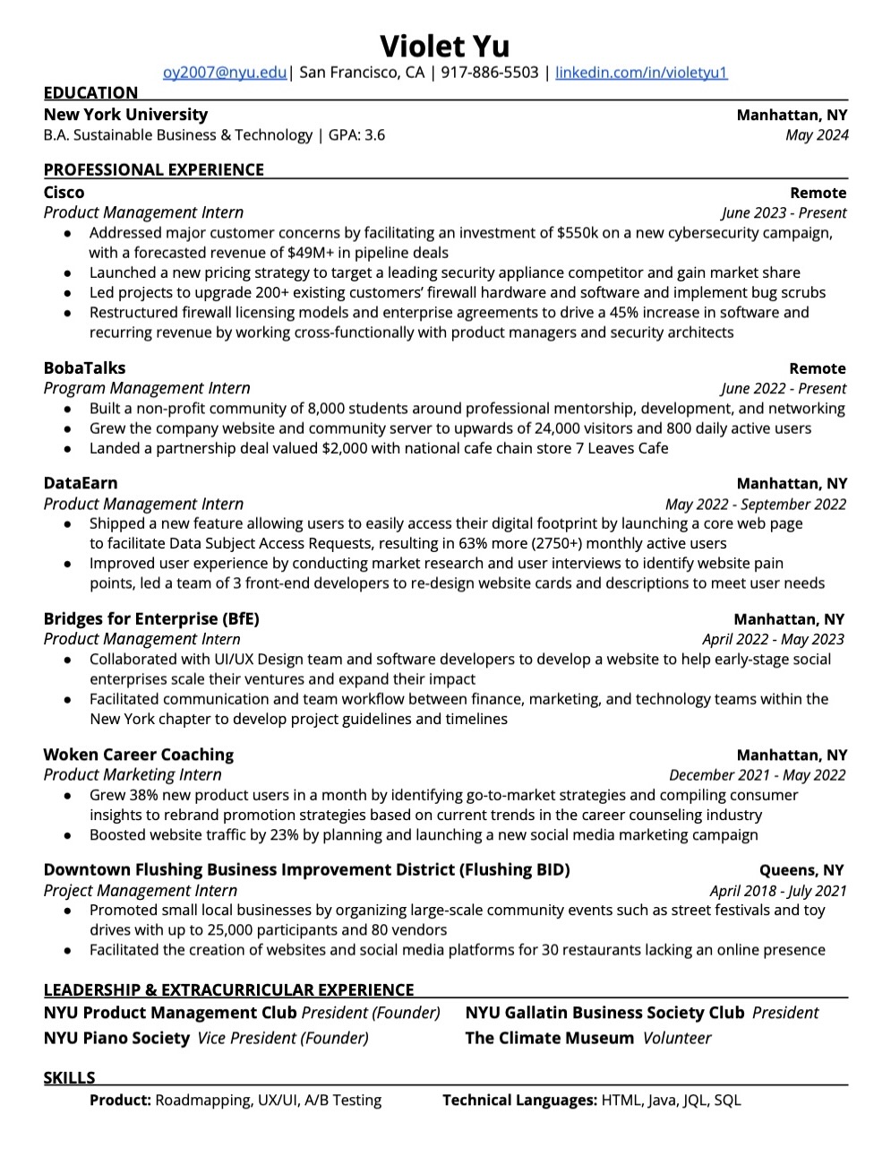Violet Yu Resume